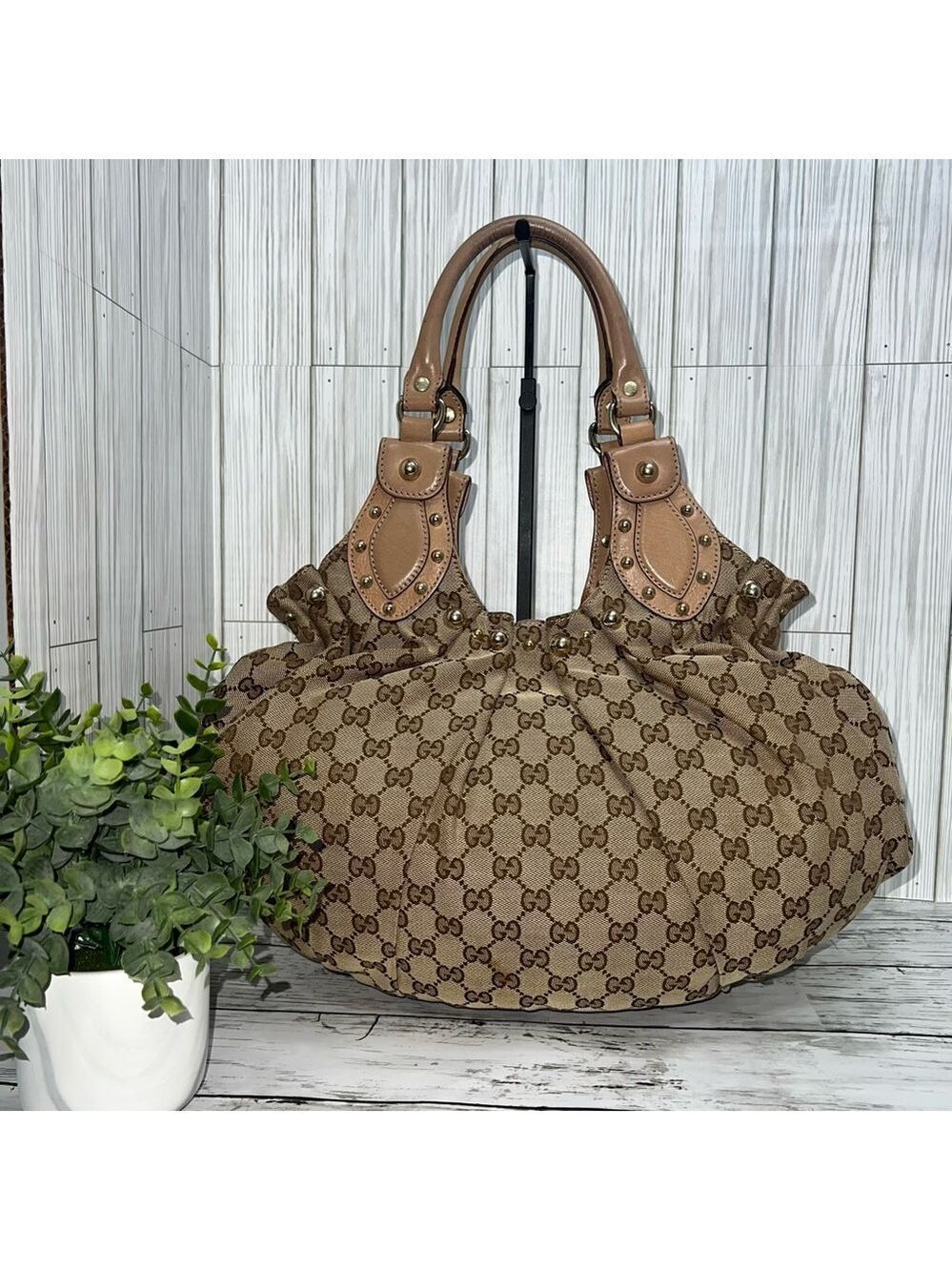 Gucci Sukey Large Tote Bag | GG Monogram Canvas with Leather Trim & Stud Details - Picture 2 of 16